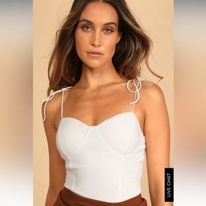 Lulus White Tie-Strap Bustier Bodysuit